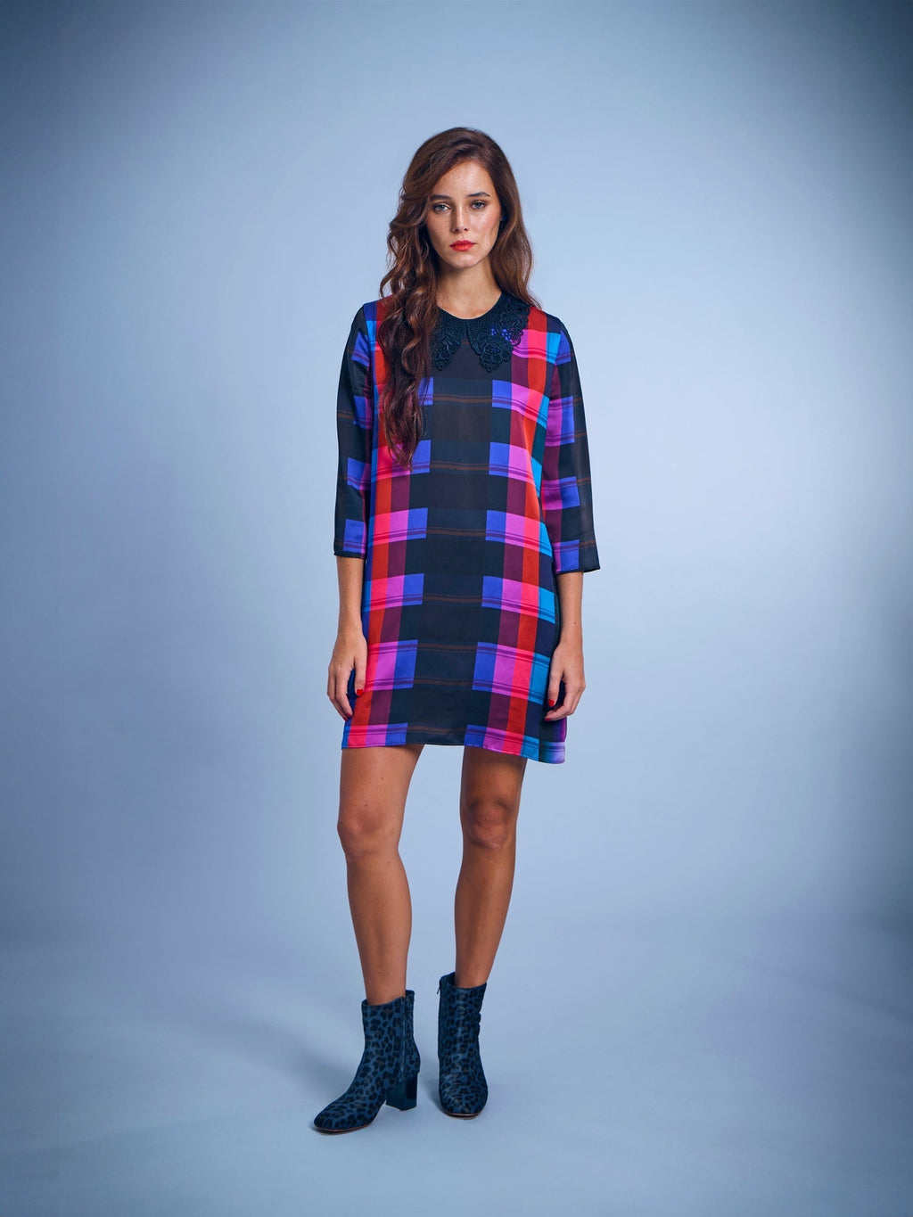 GUIPURE COLLAR SATIN MINI DRESS