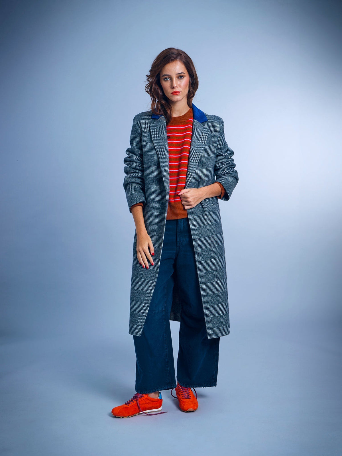 Double-Faced Checked Wool Coat