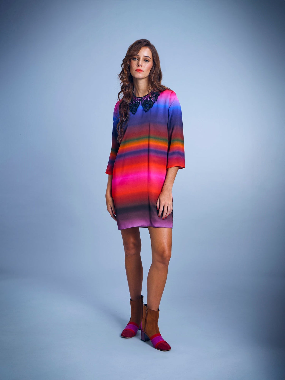 GUIPURE COLLAR SATIN MINI DRESS
