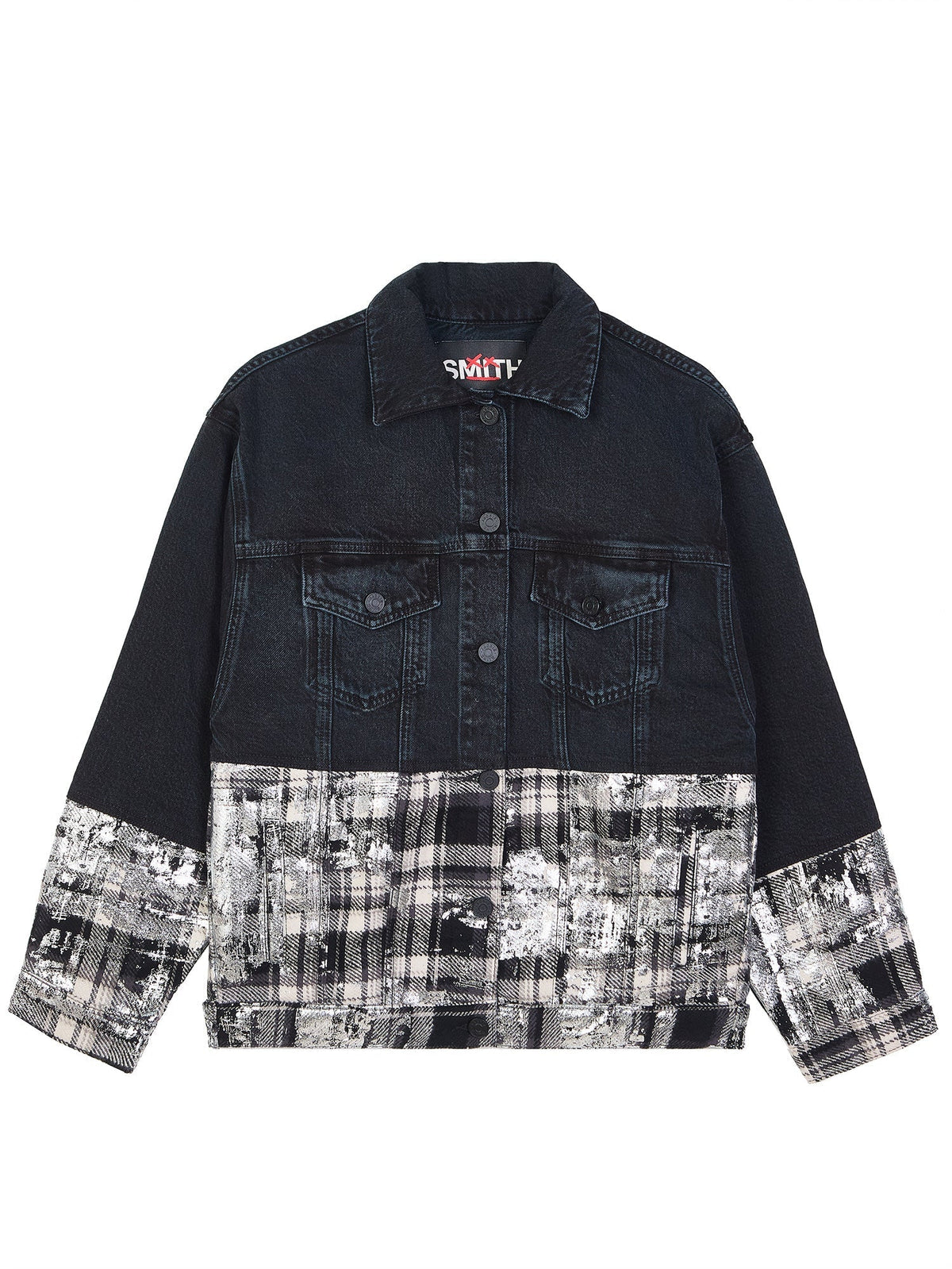 Japanese Foiled Plaid Oversized Denim Jacket