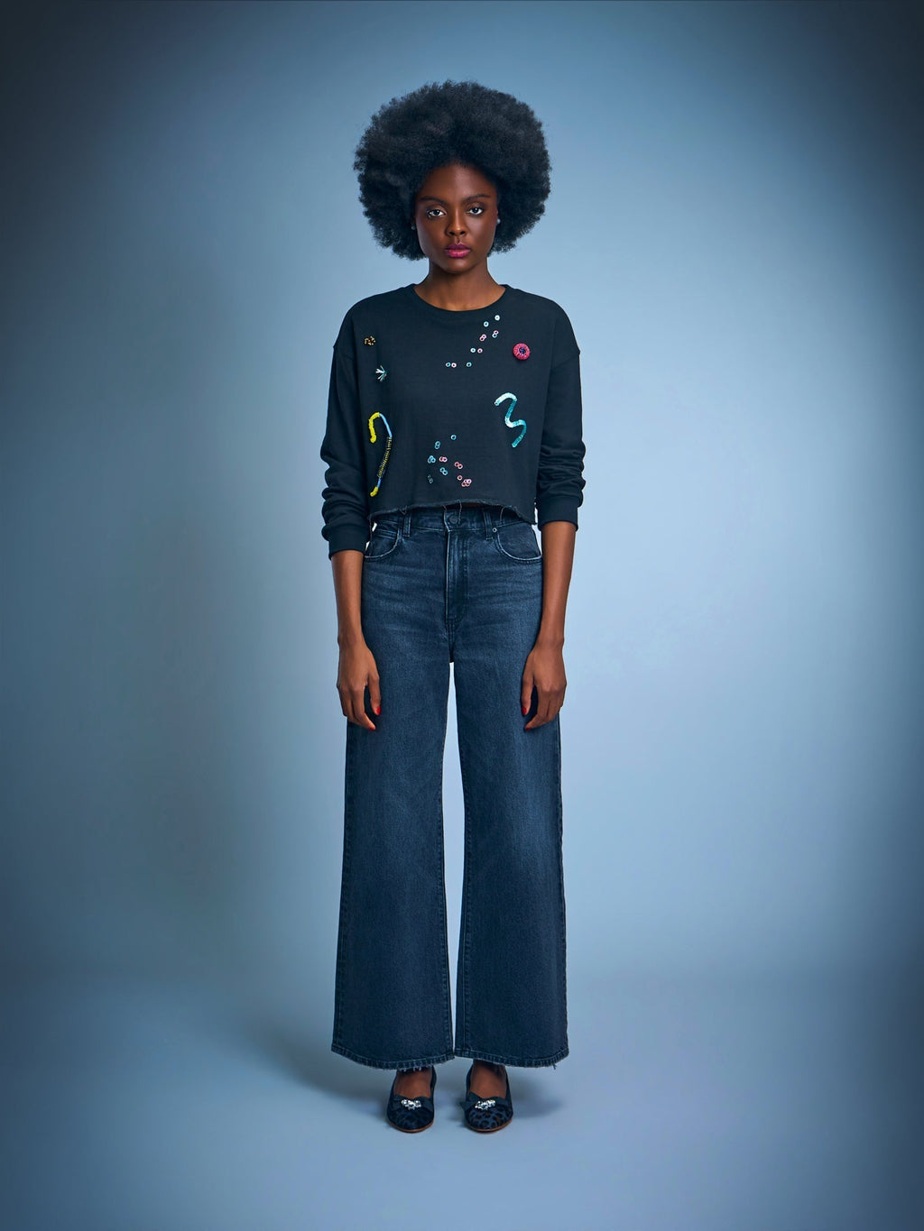 Embroidered Cropped Sweatshirt