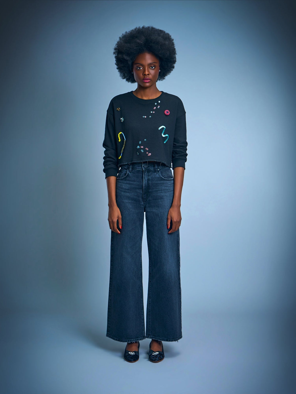 Embroidered Cropped Sweatshirt