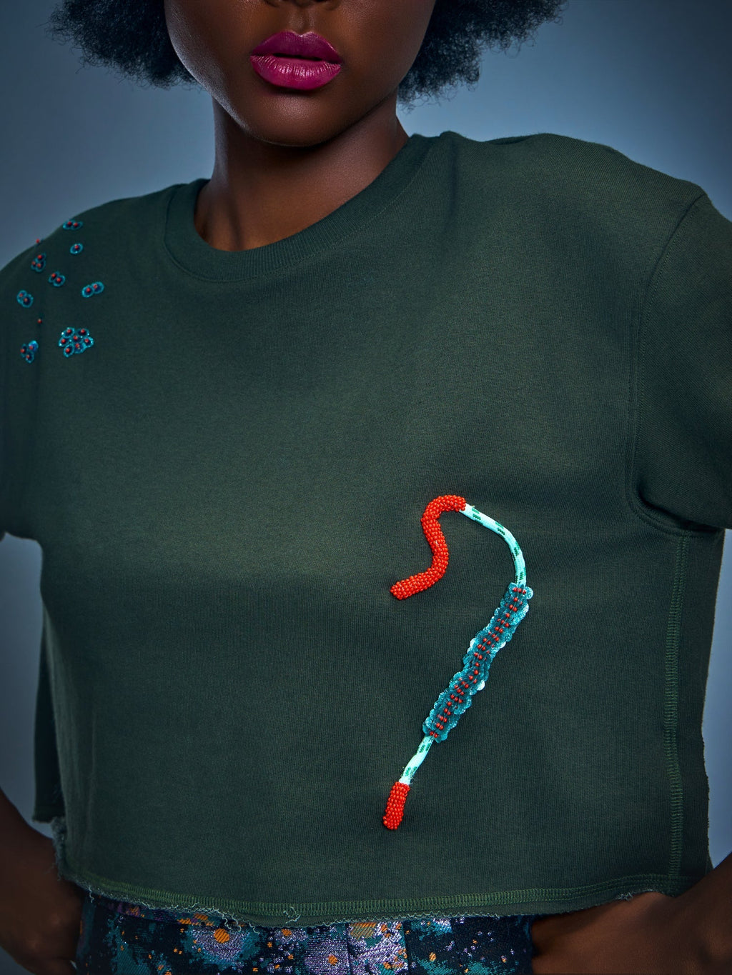 Embroidered Cropped Sweatshirt